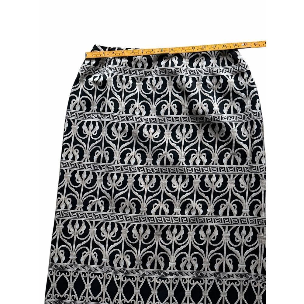 Vintage Pure Silk Size 12 Black & Beige 100% Silk Midi Length Pencil Skirt - Picture 6 of 8